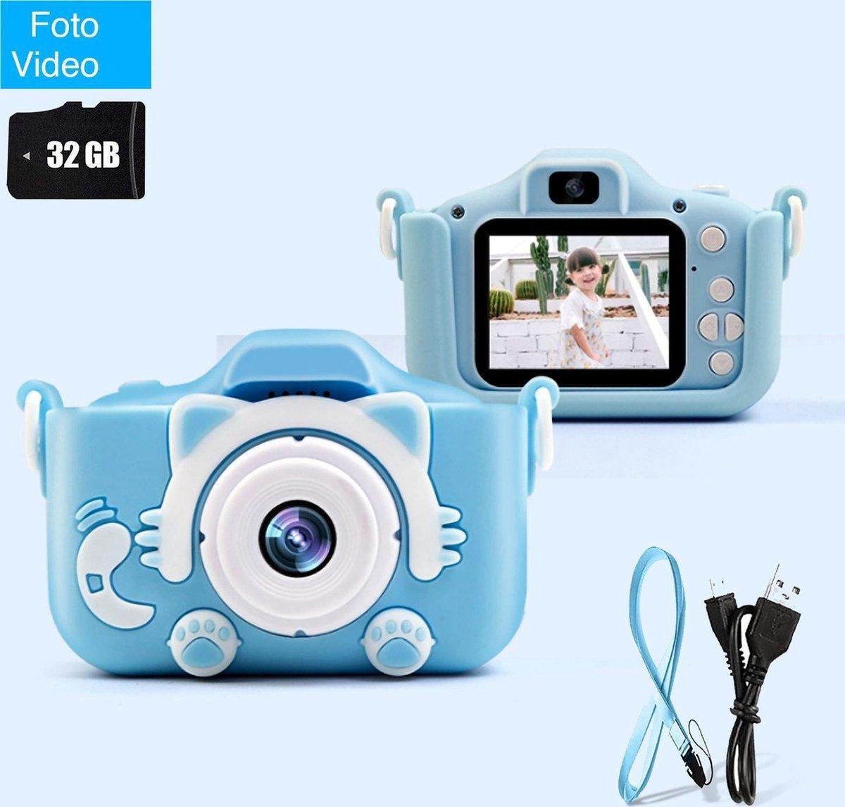 Ilona® Digitale Kindercamera HD 1080p | 32GB micro sd kaart | camera kinderen | Vlogcamera met games | Fototoestel voor Kinderen | Klein Formaat Speelgoed | Met videofunctie | Blauw